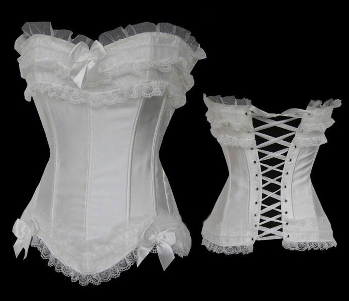 White Satin Lace Trim Overbust Corset